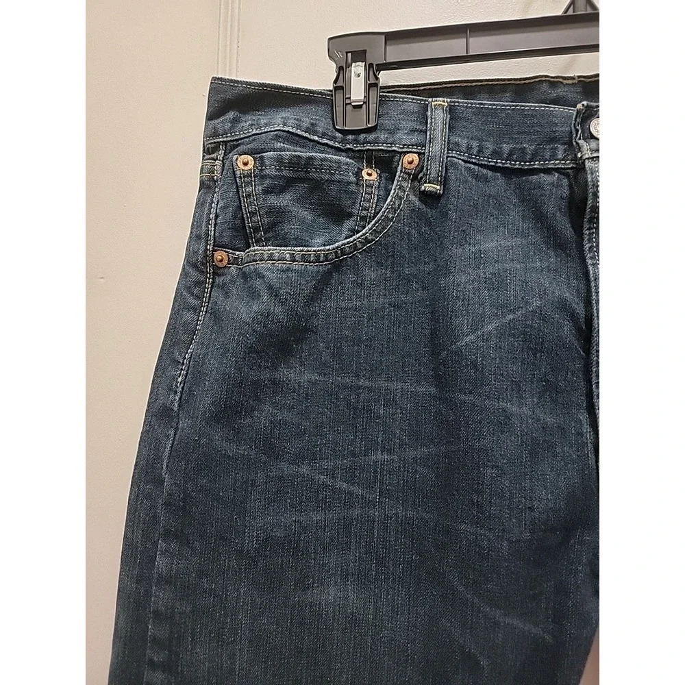 Levis 501 Jeans Mens 36x34 Relaxed Straight Denim Button Fly Blue DarkWash